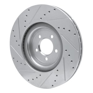 Jaguar XKR Brake Rotor (1) - Front Right - R1 Concepts - Drilled & Slotted - Silver - `06-`21